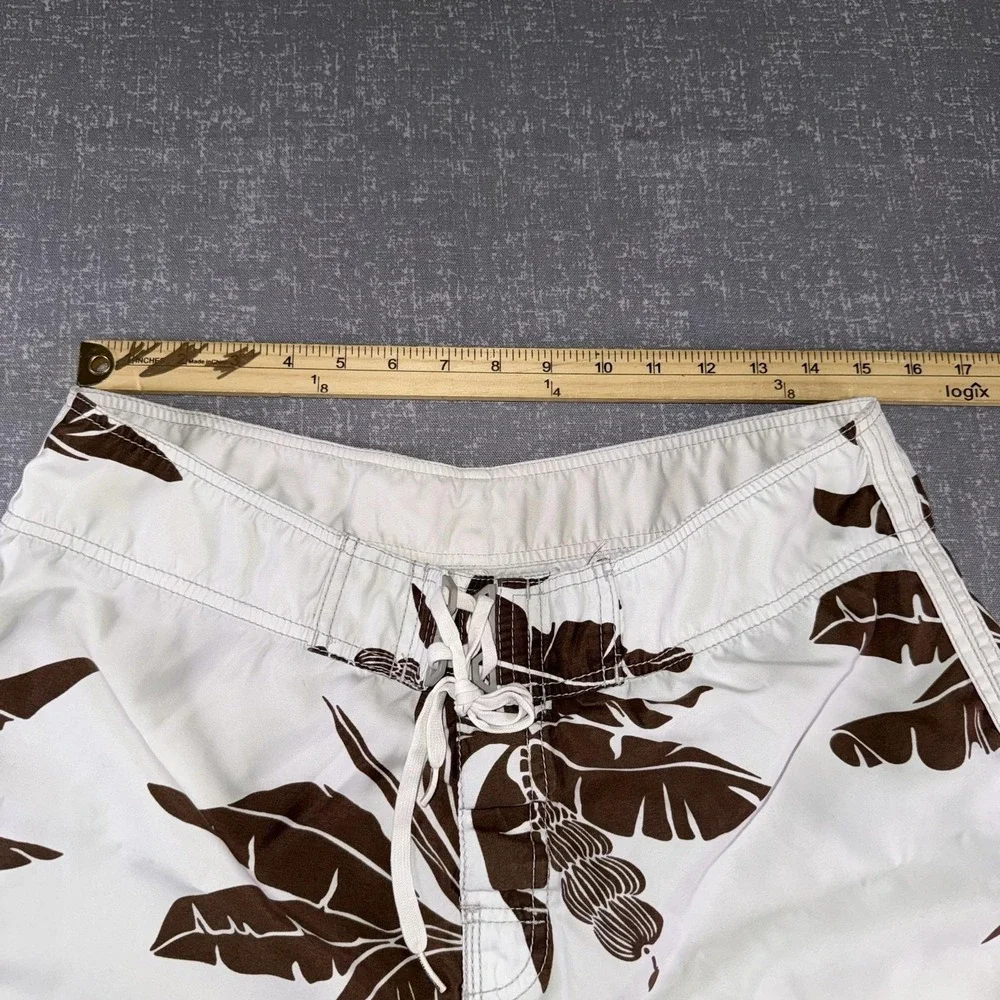 Billabong Board Shorts Mens 36 White Brown Hawaiian Floral Swim Trunks Surf